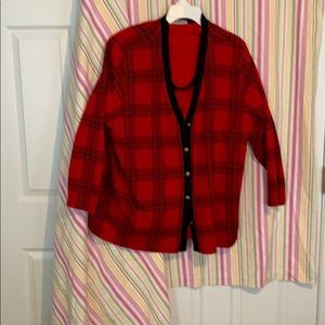 2- pc red and black blazer &red cable knit sweater